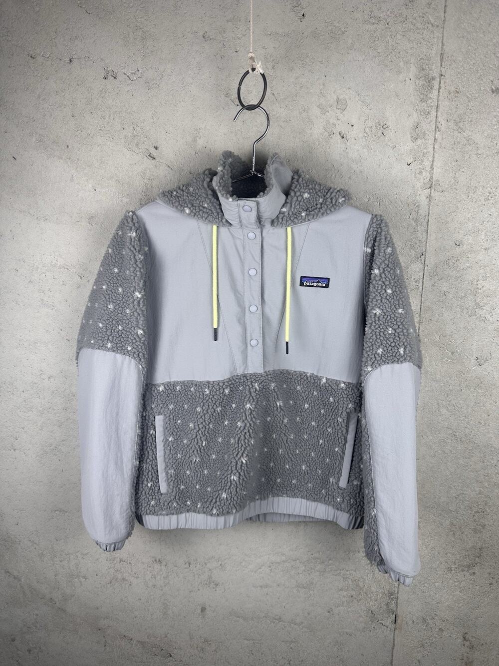 Patagonia Gray Shelled Retro-X Sherpa Deep Pile Hooded Pullover Fleece Sz Small